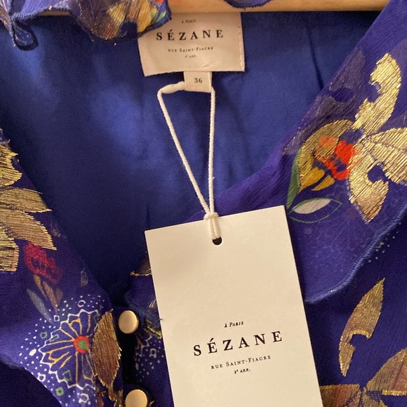 SOLD Sezane Adele silk Dress- "electric blue floral" Size 36 - Picture 5 of 12